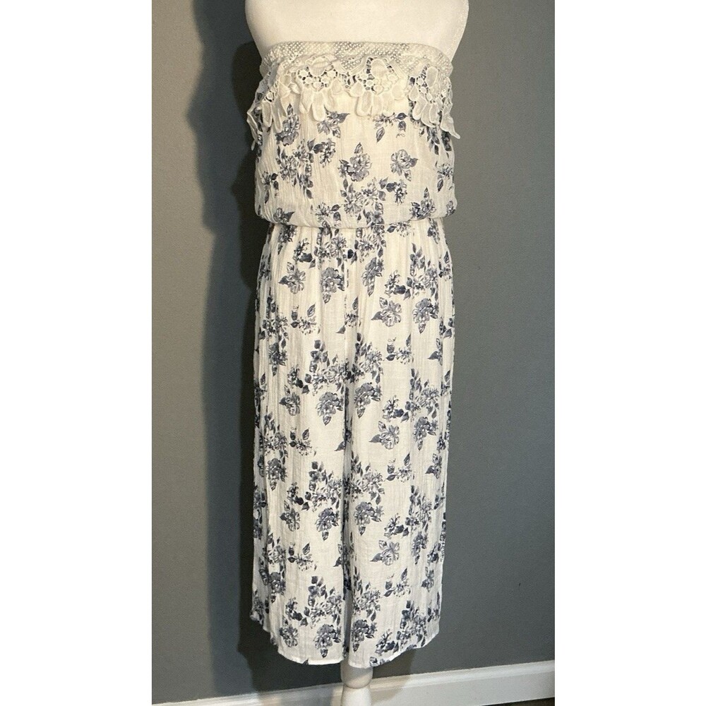 Strapless Wide Leg Jumpsuit Rayon Crepe Eyelet Lace Kings Road Women’s Small